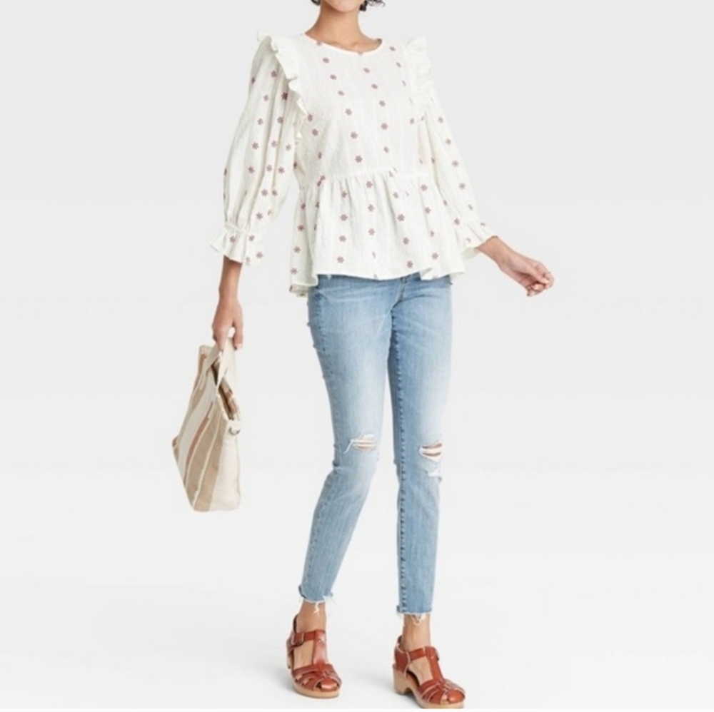 Target Universal Thread Ruffle Sleeve Eyelet Blouse - Picture 3 of 3